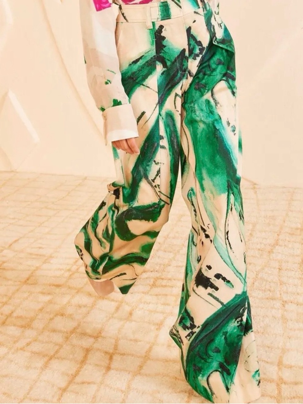 Ulla Johnson Pants Size 00 Mitchell Wide Leg Cotton Twill Green Lee Krasner